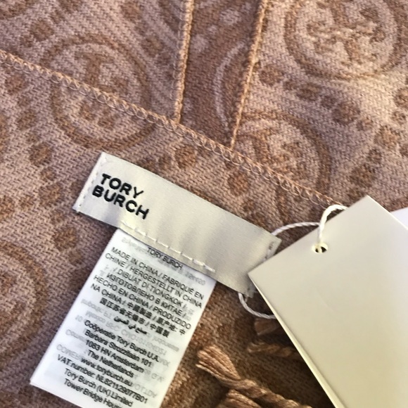 Tory Burch Tan Monogram Fringe Scarf - Picture 4 of 6